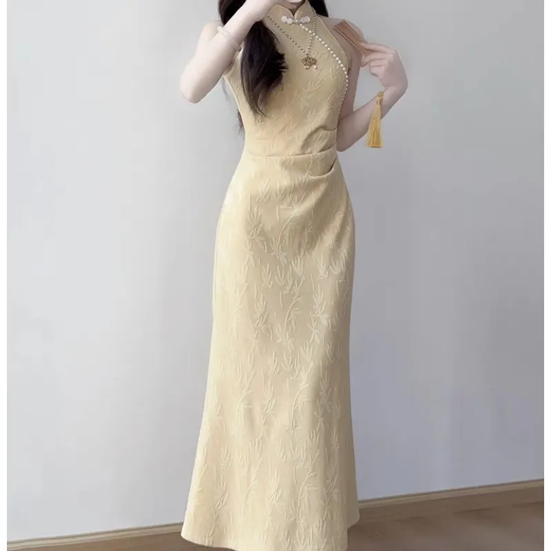GOSO Sleeveless Dresses Women's Light Yellow-5