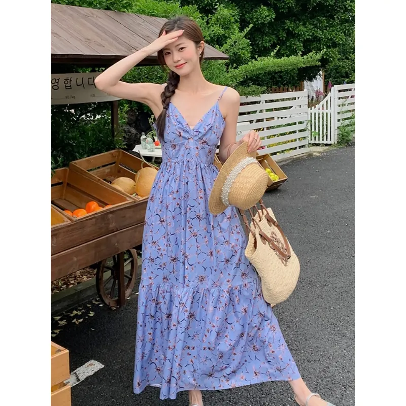 GOSO Slip Dresses Women's Blue-5