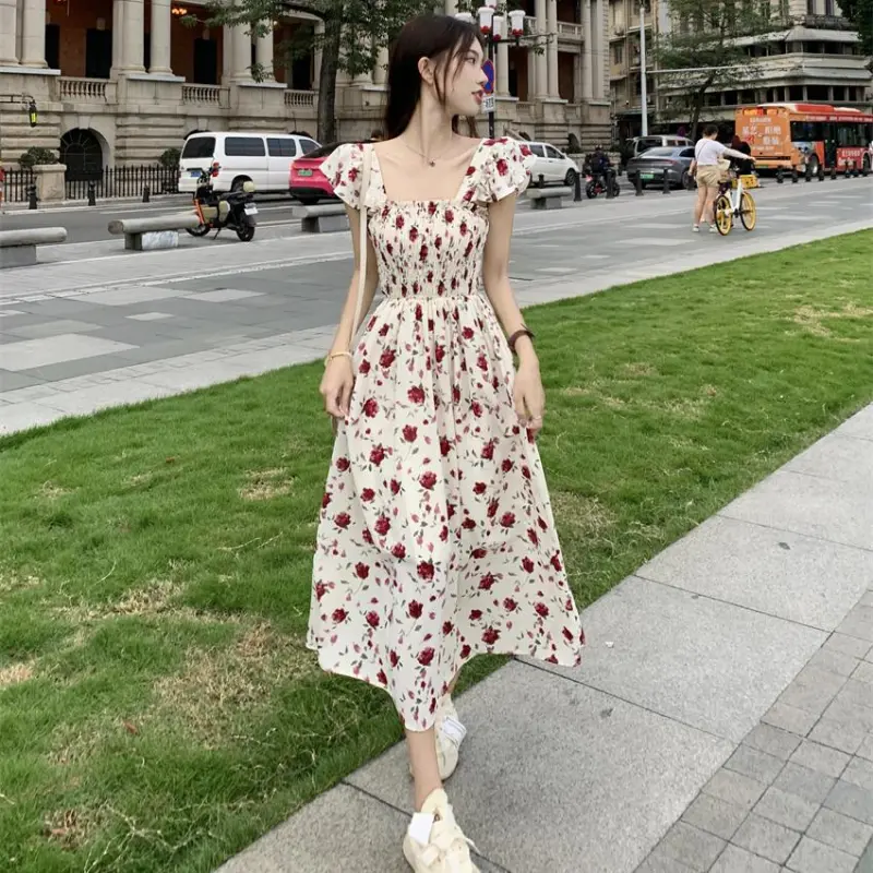 GOSO Slip Dresses Women's Apricot With Red Floral-4