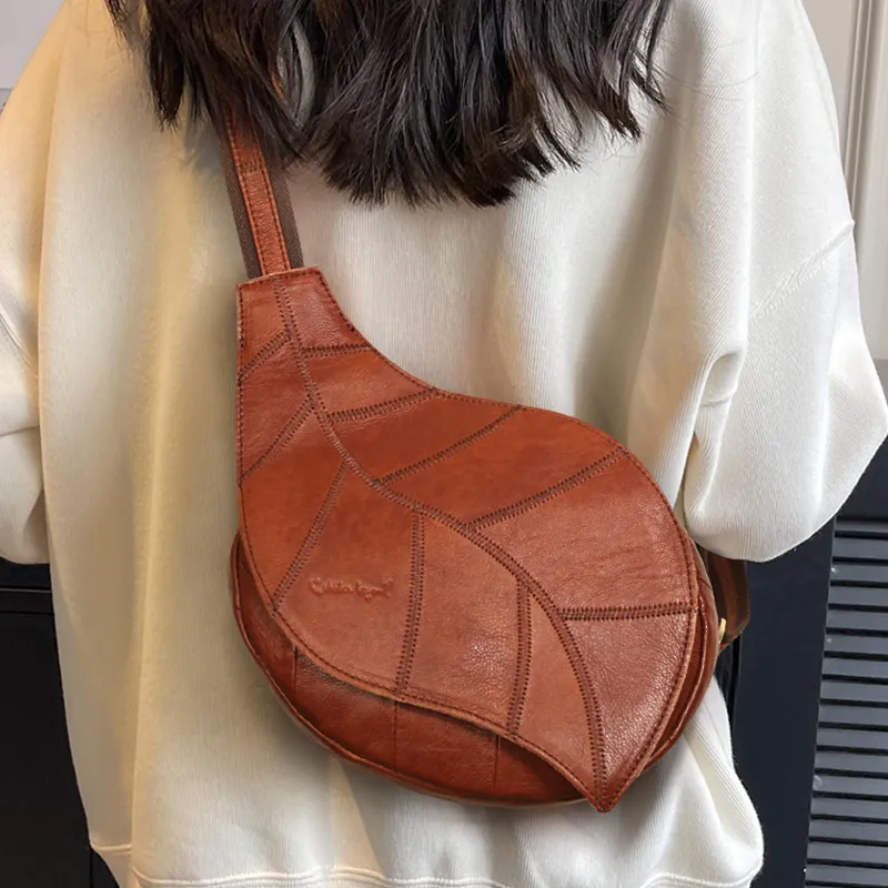 ;COBBLER LEGEND Top Grain Cow Leather Sling Bag Unisex Light Brown/Multicolor/Black-4