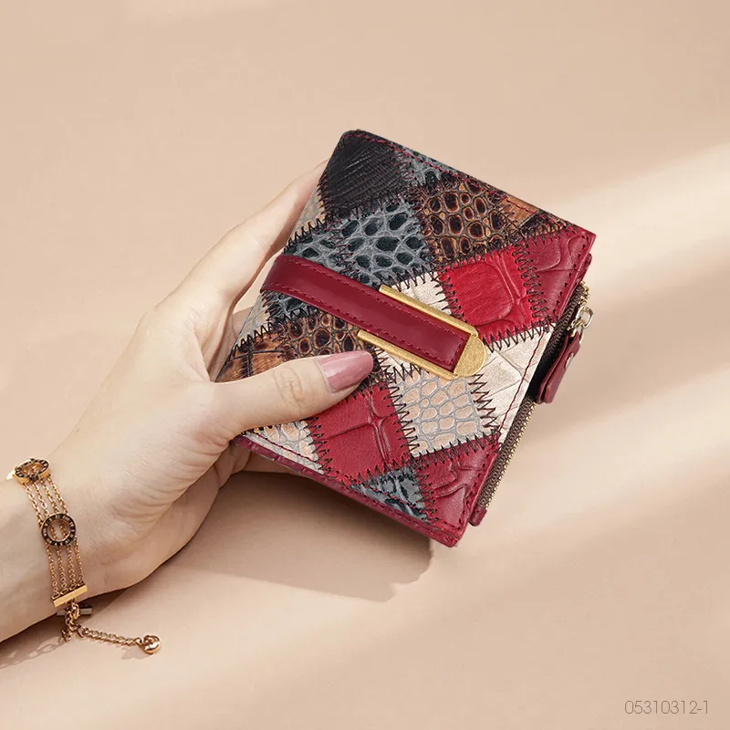;COBBLER LEGEND Cow Leather Wallet Women's Color Block Red-1