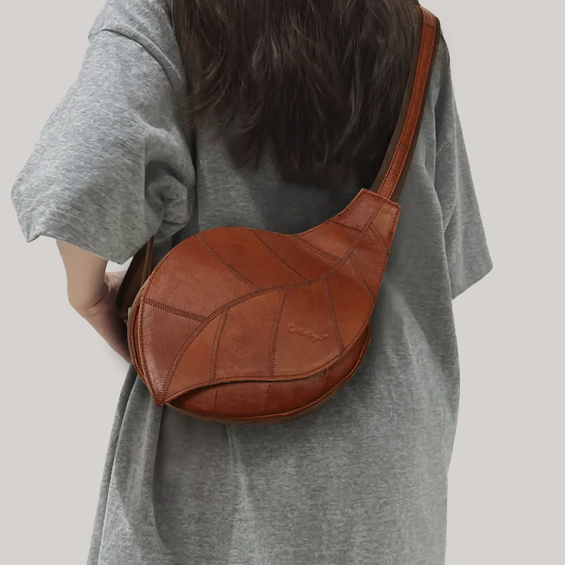;COBBLER LEGEND Top Grain Cow Leather Sling Bag Unisex Light Brown/Multicolor/Black-3