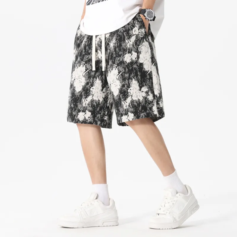 XAFB Casual Shorts Unisex Black Floral-3