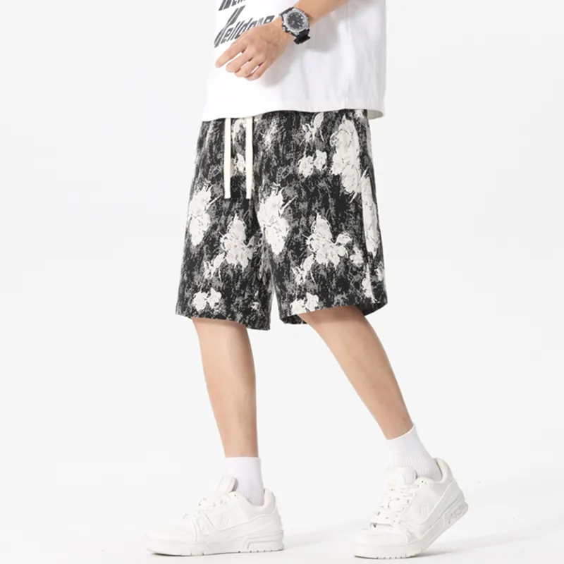 XAFB Casual Shorts Unisex Black Floral-2