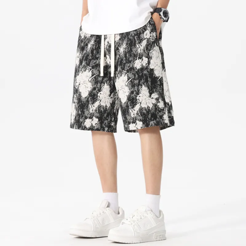 XAFB Casual Shorts Unisex Black Floral-1