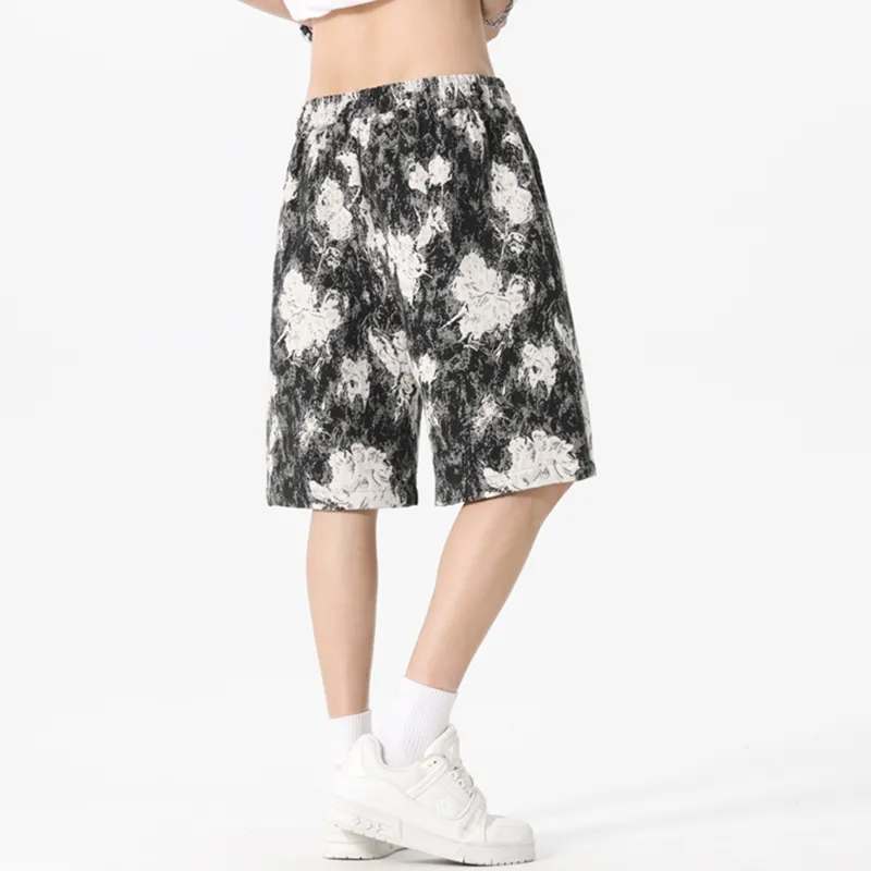 XAFB Casual Shorts Unisex Black Floral-4
