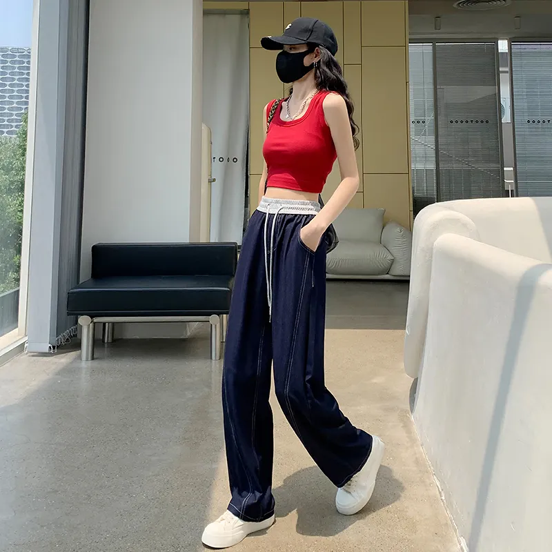 The Temptation Of The Muse Casual Pants Women's Dark Blue-4
