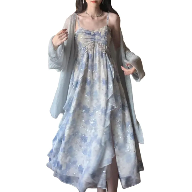 The Temptation Of The Muse Slip Dress Women's Blue Floral-2