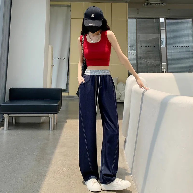 The Temptation Of The Muse Casual Pants Women's Dark Blue-2