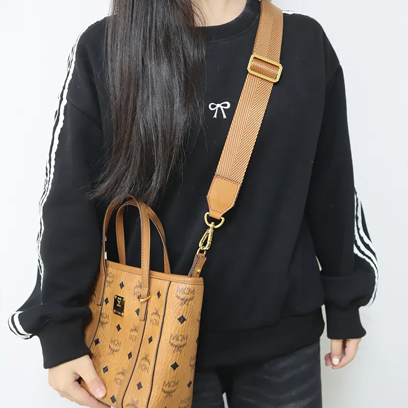 Woven Cloth Bag Shoulder Strap Women's Brown/Black-3