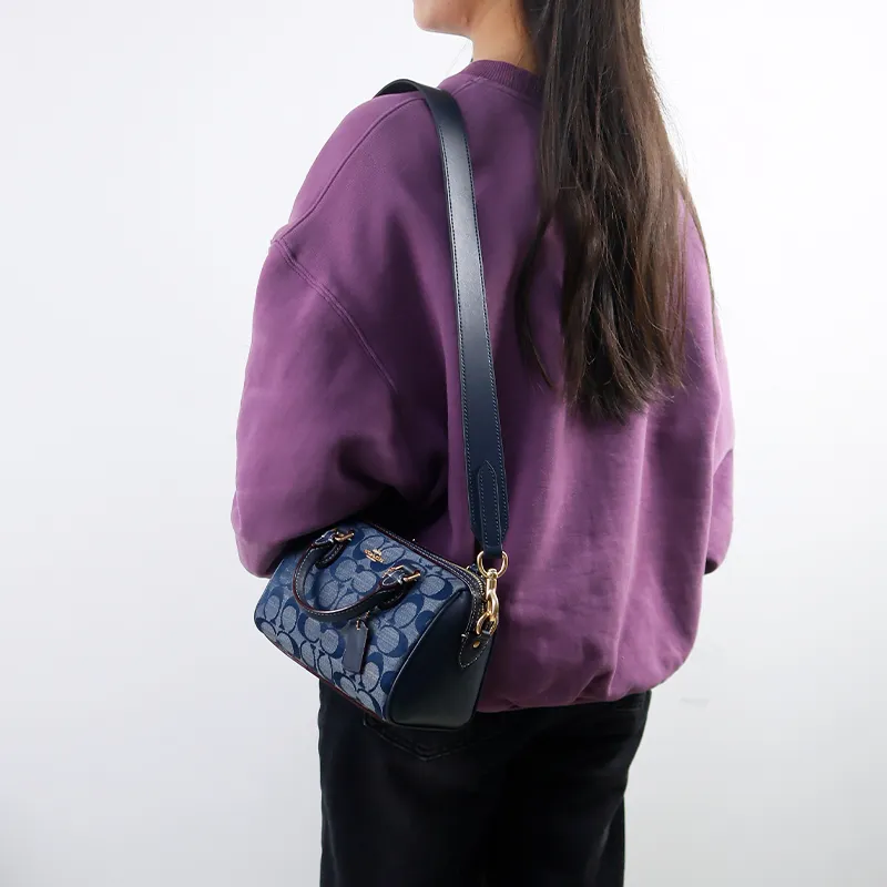 Cow Leather Bag Shoulder Strap Women's Dark Blue-6