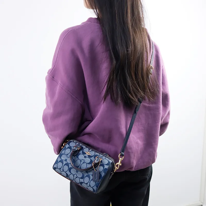 Cow Leather Bag Shoulder Strap Women's Dark Blue-2