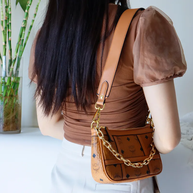 Cow Leather Bag Shoulder Strap Women's Brown-2
