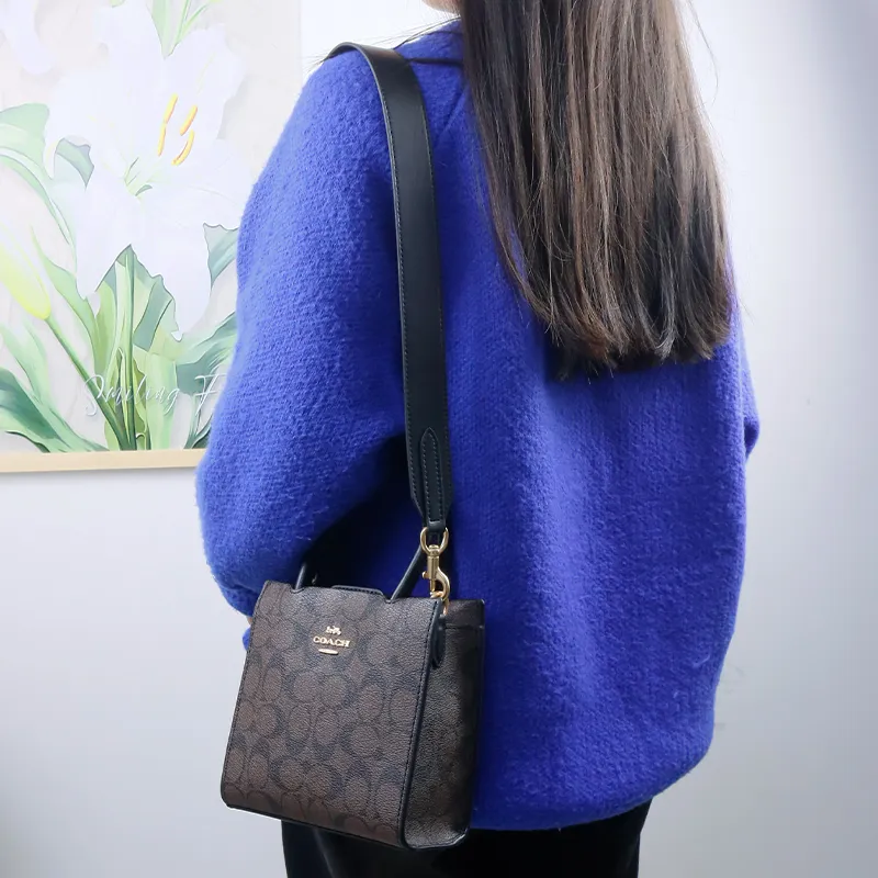 Cow Leather Bag Shoulder Strap Women's Black-2