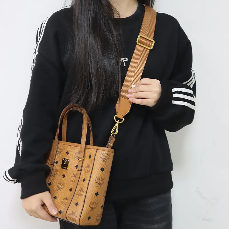 Woven Cloth Bag Shoulder Strap Women's Brown/Black-2