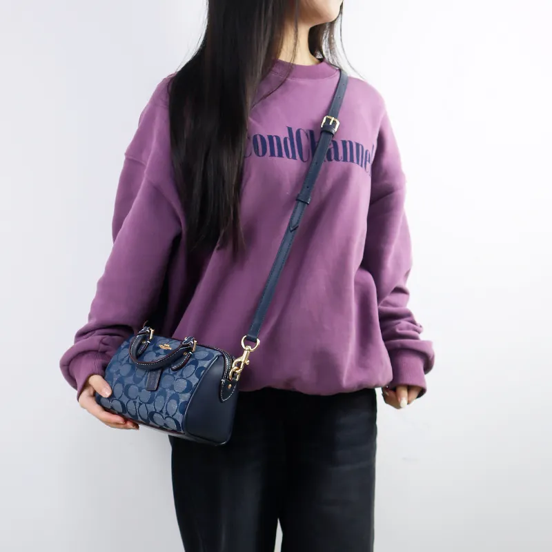 Cow Leather Bag Shoulder Strap Women's Dark Blue-3