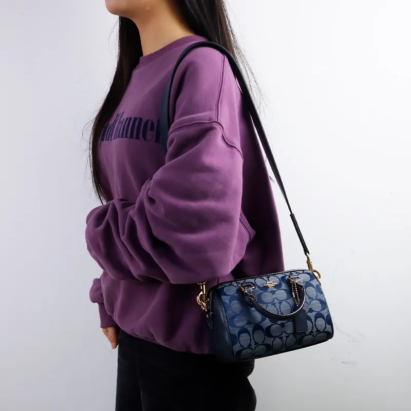 Cow Leather Bag Shoulder Strap Women's Dark Blue-9