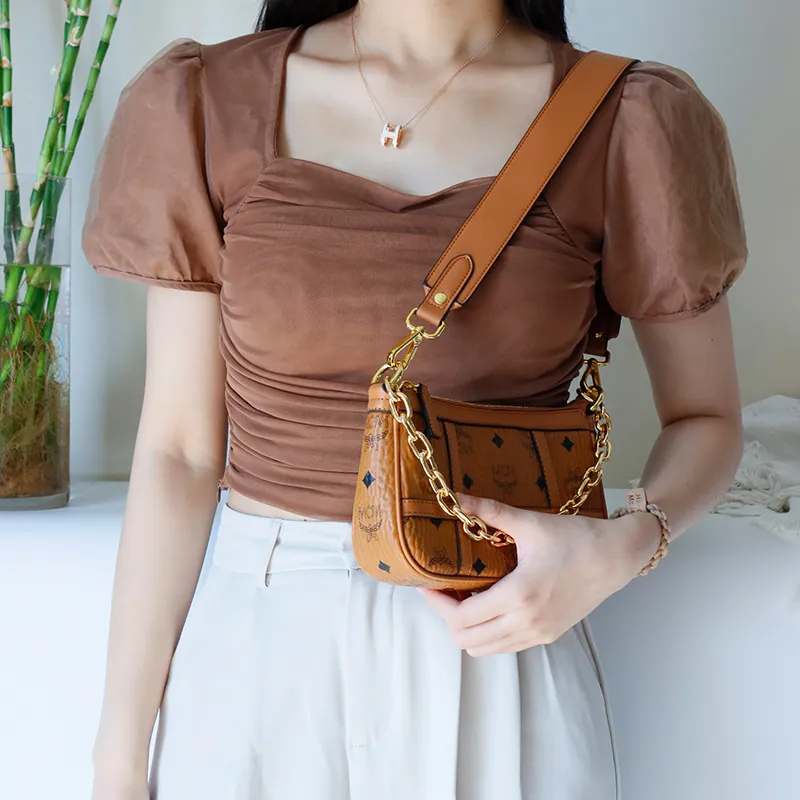 Cow Leather Bag Shoulder Strap Women's Brown-9