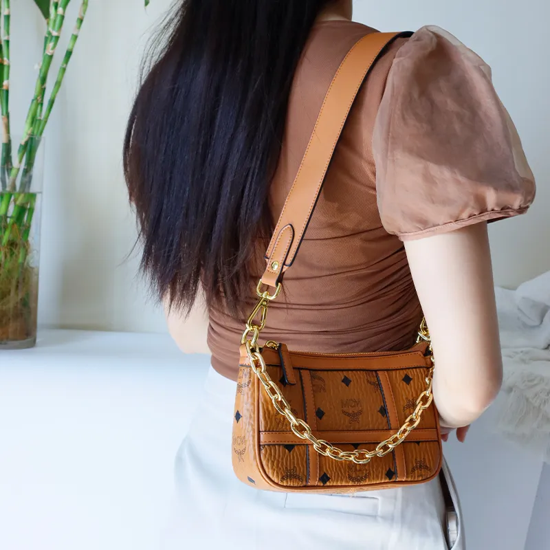 Cow Leather Bag Shoulder Strap Women's Brown-6