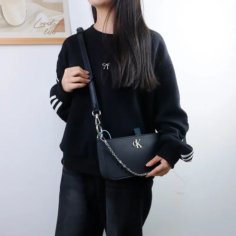 Cow Leather Bag Shoulder Strap Women's Black-6