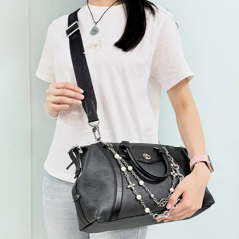 Cow Leather Bag Strap Women's Black-7