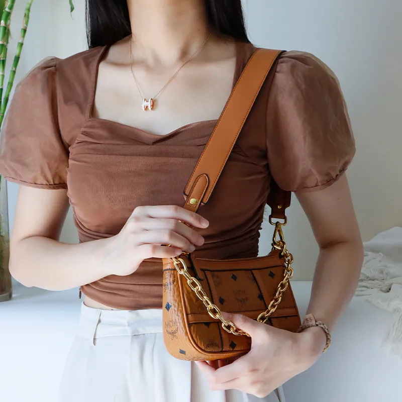Cow Leather Bag Shoulder Strap Women's Brown-3