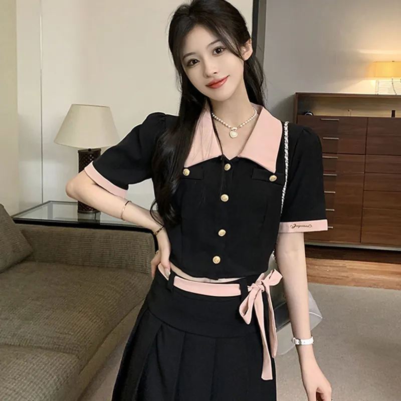 SECFLY OFFICIAL Skirt Set Women's Black Pink-3