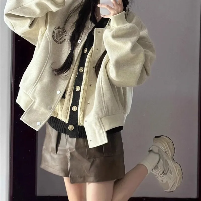 SECFLY OFFICIAL Baseball Jacket Women's Apricot-2