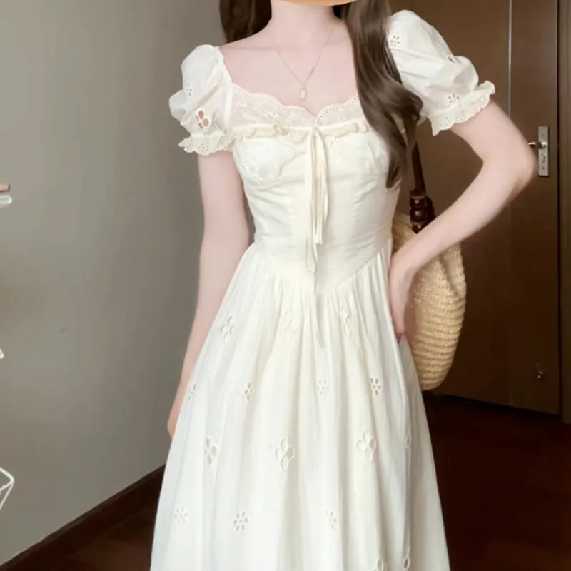 SECFLY OFFICIAL Short Sleeved Dress Women's Ivory-5