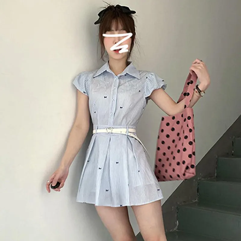 SECFLY OFFICIAL Short Sleeved Dress Women's Light Blue-5