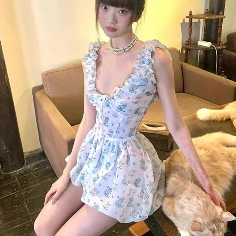 SECFLY OFFICIAL Sleeveless Dress Women's Cat Floral-2