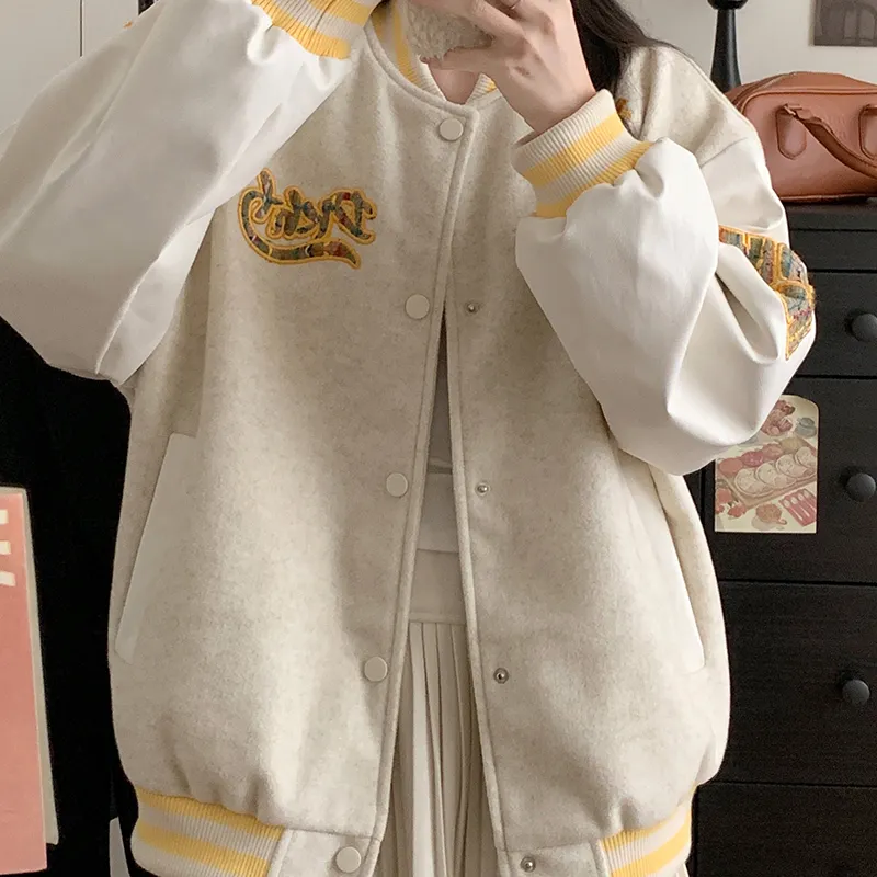 SECFLY OFFICIAL Baseball Jacket Women's Apricot-6