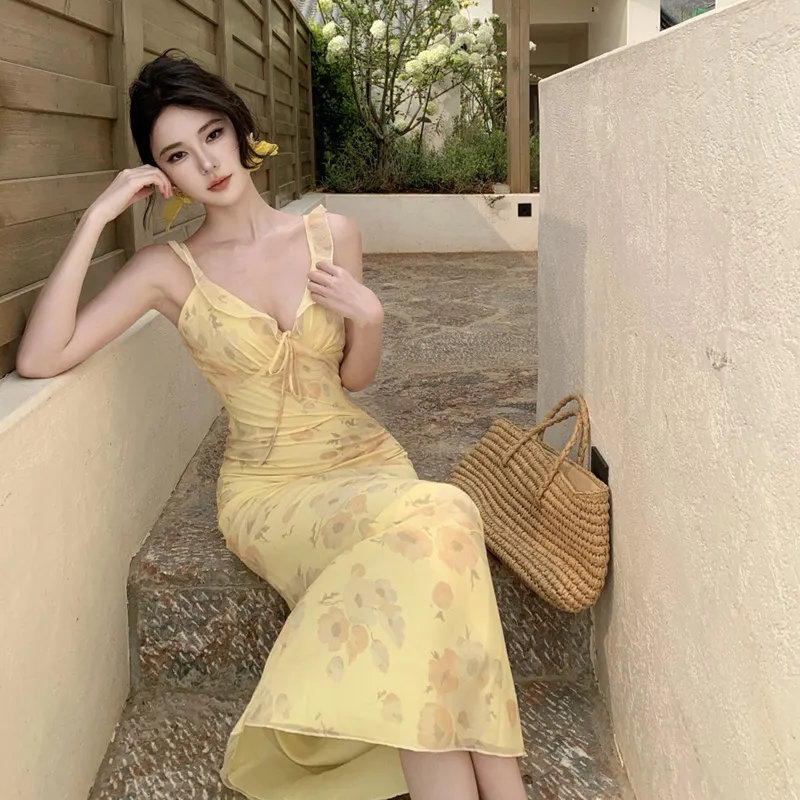SECFLY OFFICIAL Slip Dress Women's Yellow-2