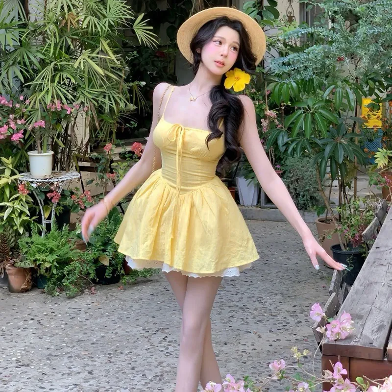SECFLY OFFICIAL Slip Dress Women's Yellow-3