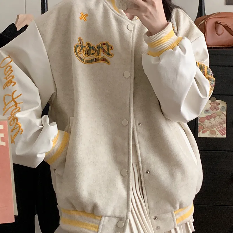SECFLY OFFICIAL Baseball Jacket Women's Apricot-4