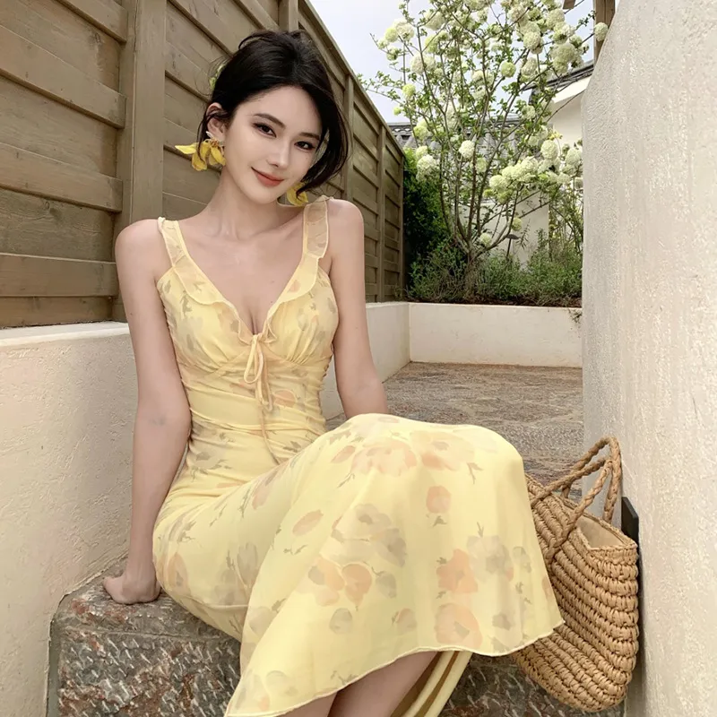 SECFLY OFFICIAL Slip Dress Women's Yellow-3