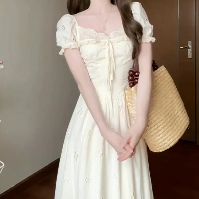 SECFLY OFFICIAL Short Sleeved Dress Women's Ivory-3