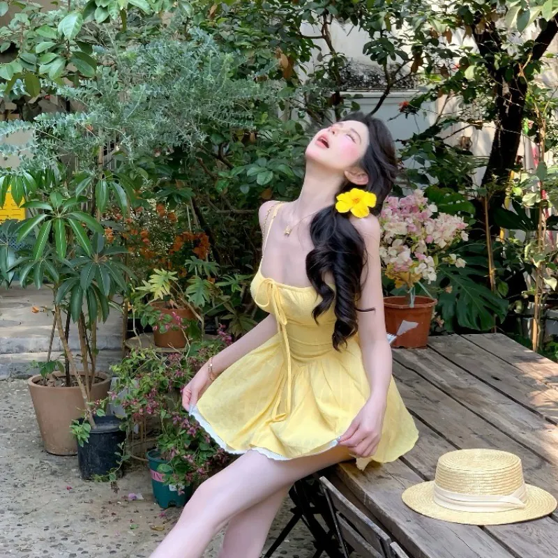 SECFLY OFFICIAL Slip Dress Women's Yellow-6