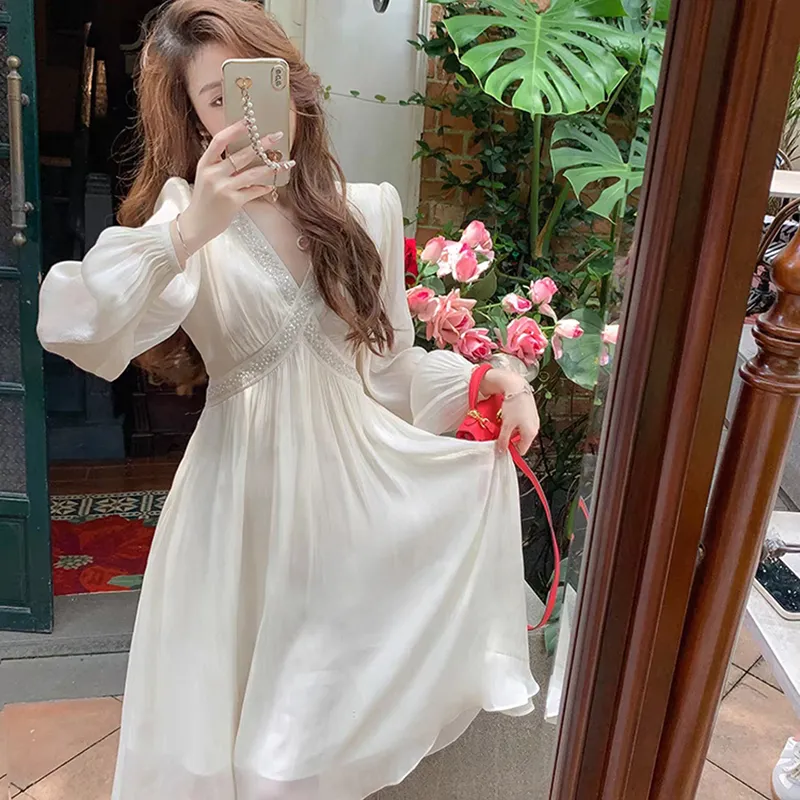 SECFLY OFFICIAL Long Sleeved Dress Women's Ivory-3