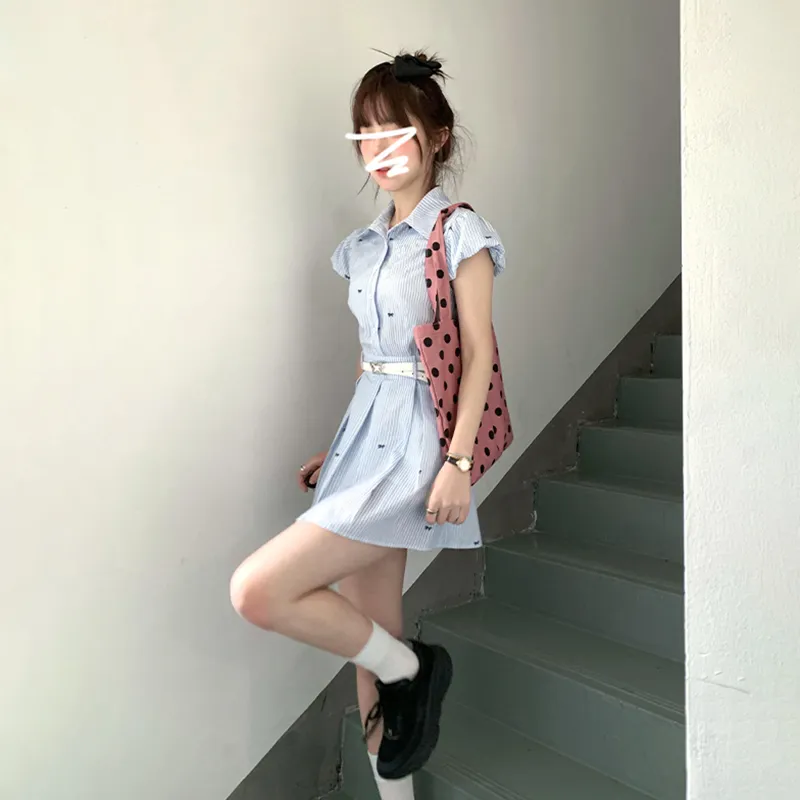 SECFLY OFFICIAL Short Sleeved Dress Women's Light Blue-3