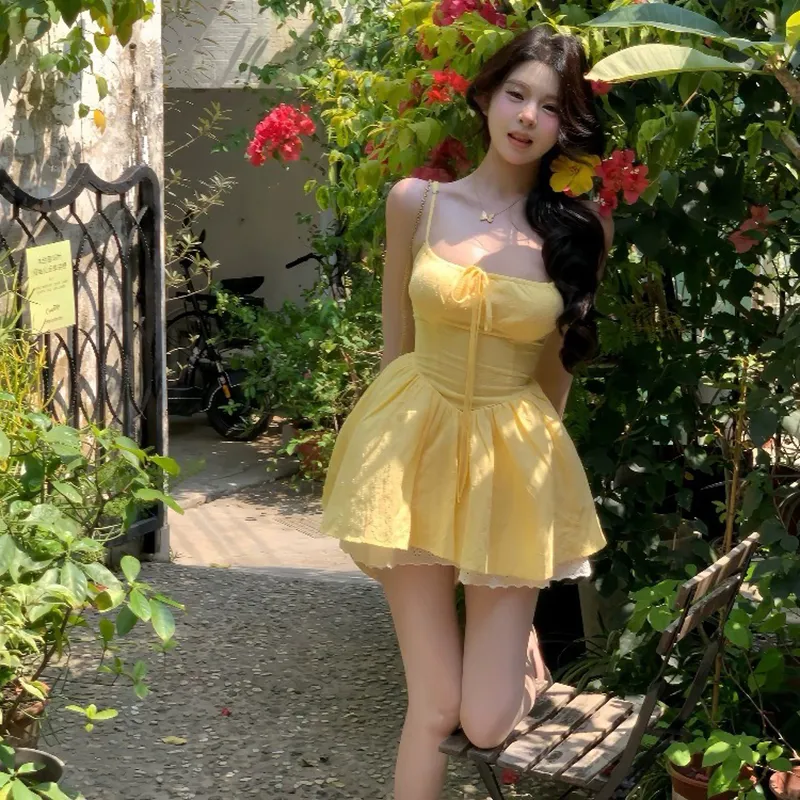 SECFLY OFFICIAL Slip Dress Women's Yellow-5