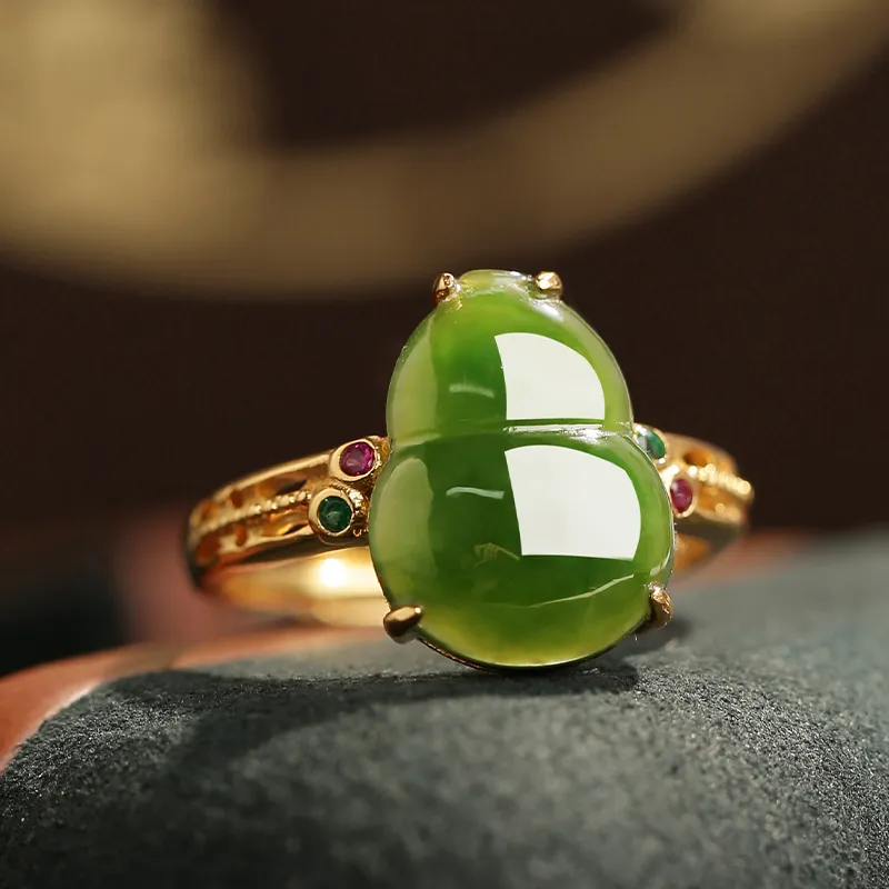 YUANYUXIANG Hetian Jade Rings Green Jade Women's-5