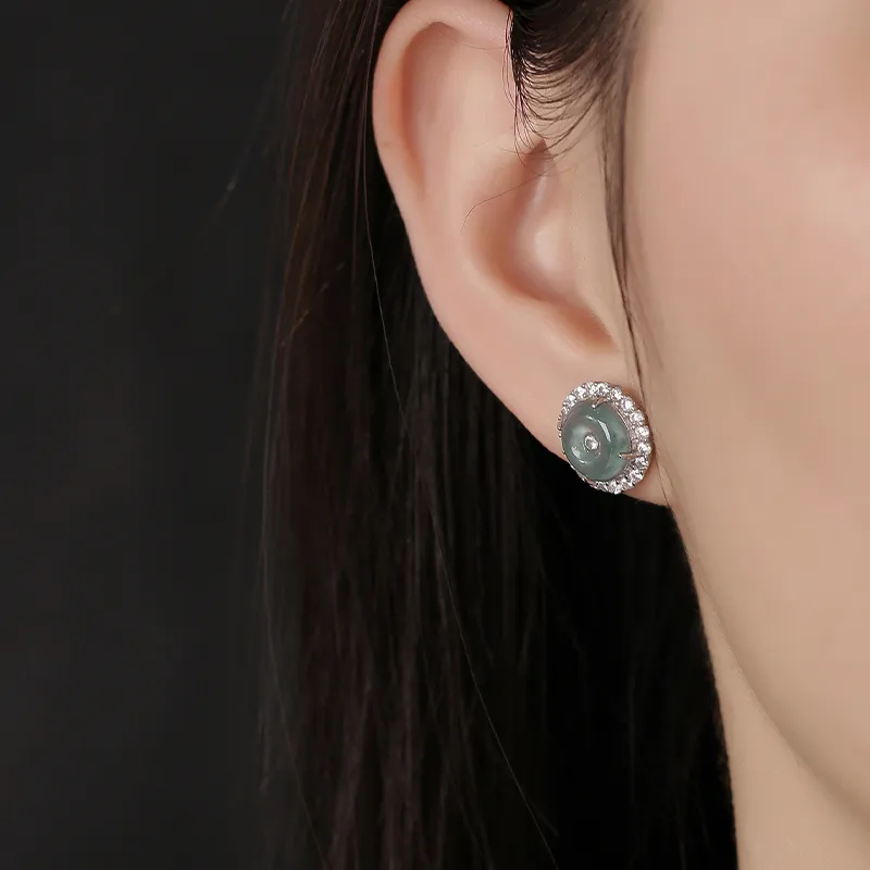 YUANYUXIANG Ice Type Jadeite Stud Earrings Women's-2