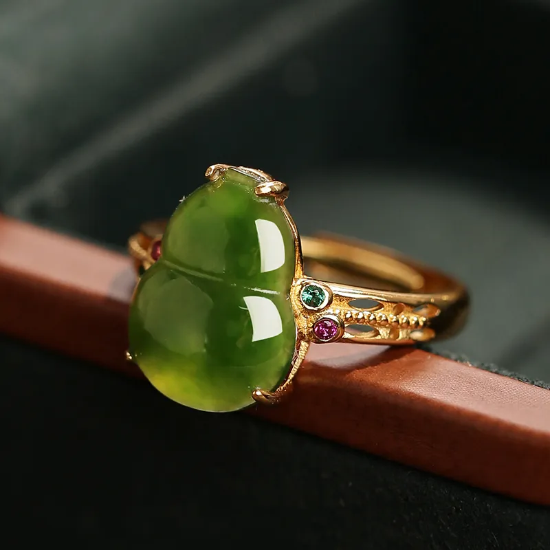 YUANYUXIANG Hetian Jade Rings Green Jade Women's-4