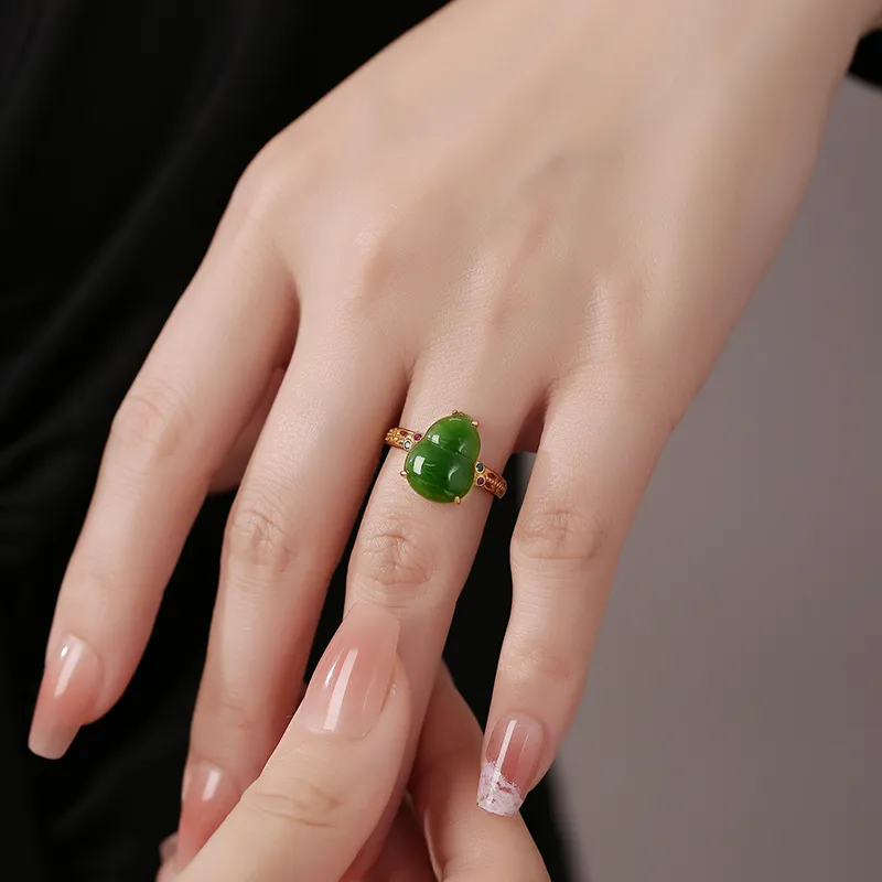 YUANYUXIANG Hetian Jade Rings Green Jade Women's-2