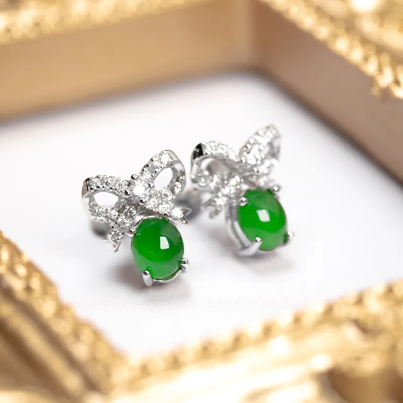 YUANYUXIANG Ice Type Jadeite Stud Earrings Women's-3