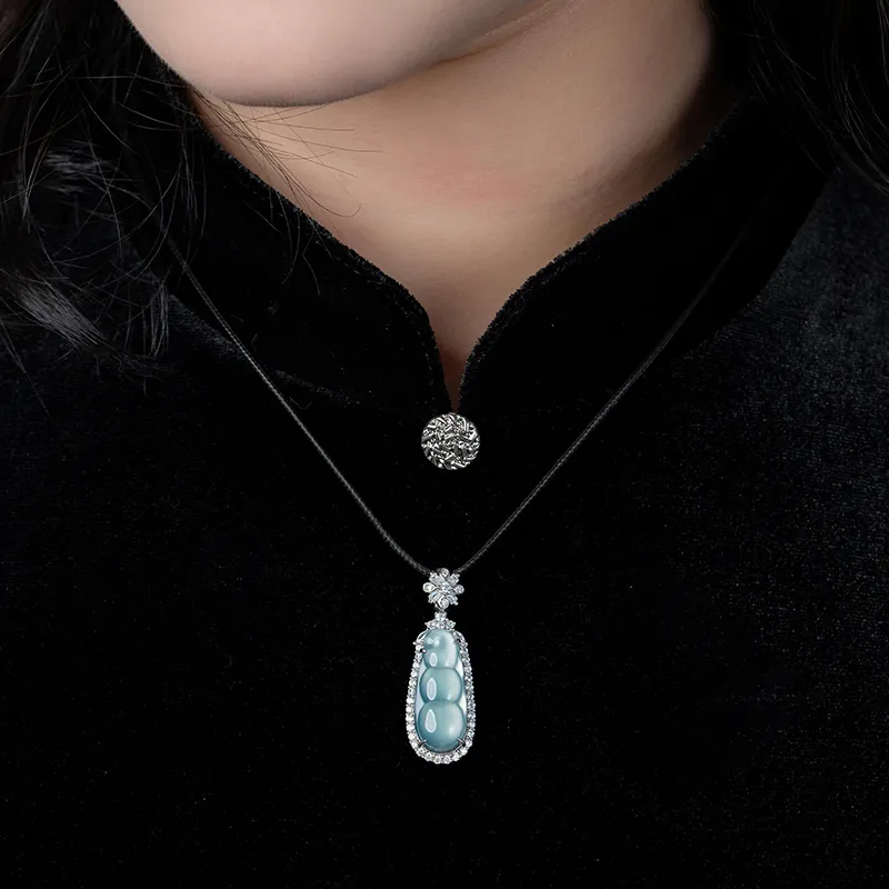 YUANYUXIANG Ice Type Jadeite Necklace With 925 Sterling Silver Pendant In Chinese Style Fashion Women's-2