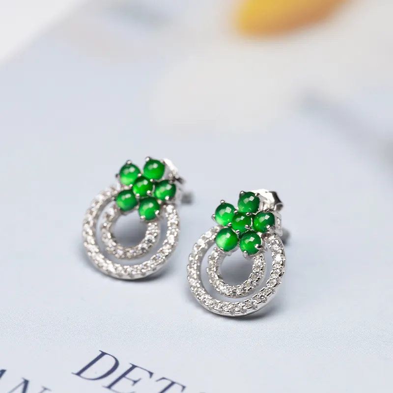 YUANYUXIANG Ice Type Jadeite Stud Earrings Women's-4