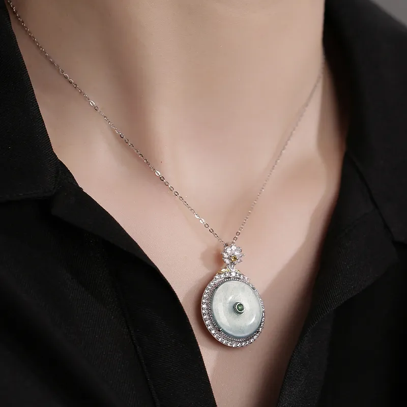 YUANYUXIANG Ice Type Blue Water Jadeite Necklace Women's-3