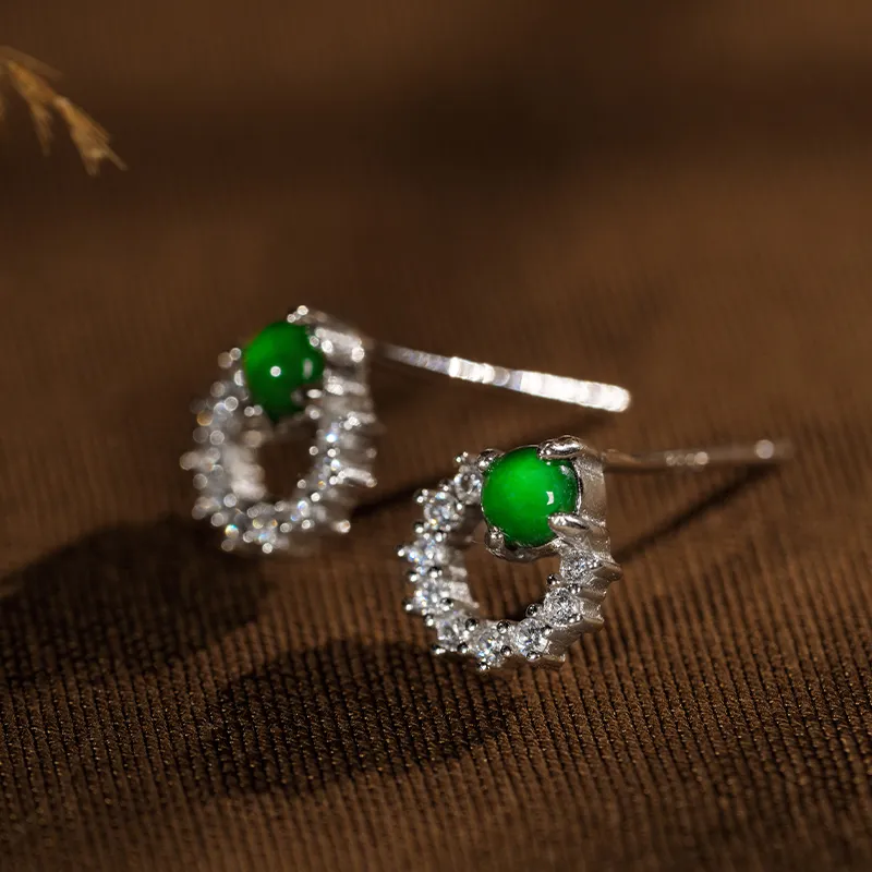 YUANYUXIANG Ice Type Jadeite Stud Earrings Women's-3